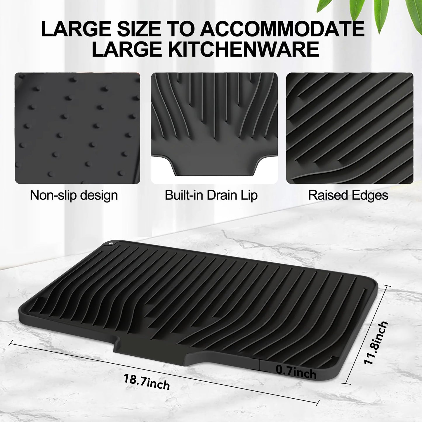 Revolutionary Silicone Dish Drying Mat with Drain Lip – Extra Large 18.9"X13.8" for Effortless Kitchen Cleanup, Hygienic and Easy to Store