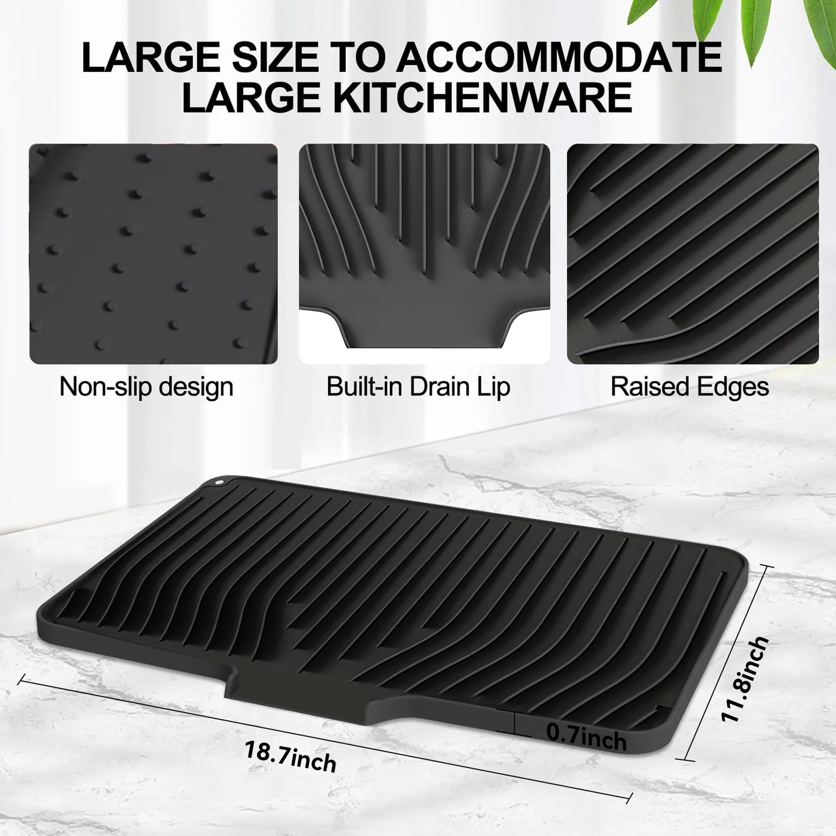 Revolutionary Silicone Dish Drying Mat with Drain Lip – Extra Large 18.9"X13.8" for Effortless Kitchen Cleanup, Hygienic and Easy to Store