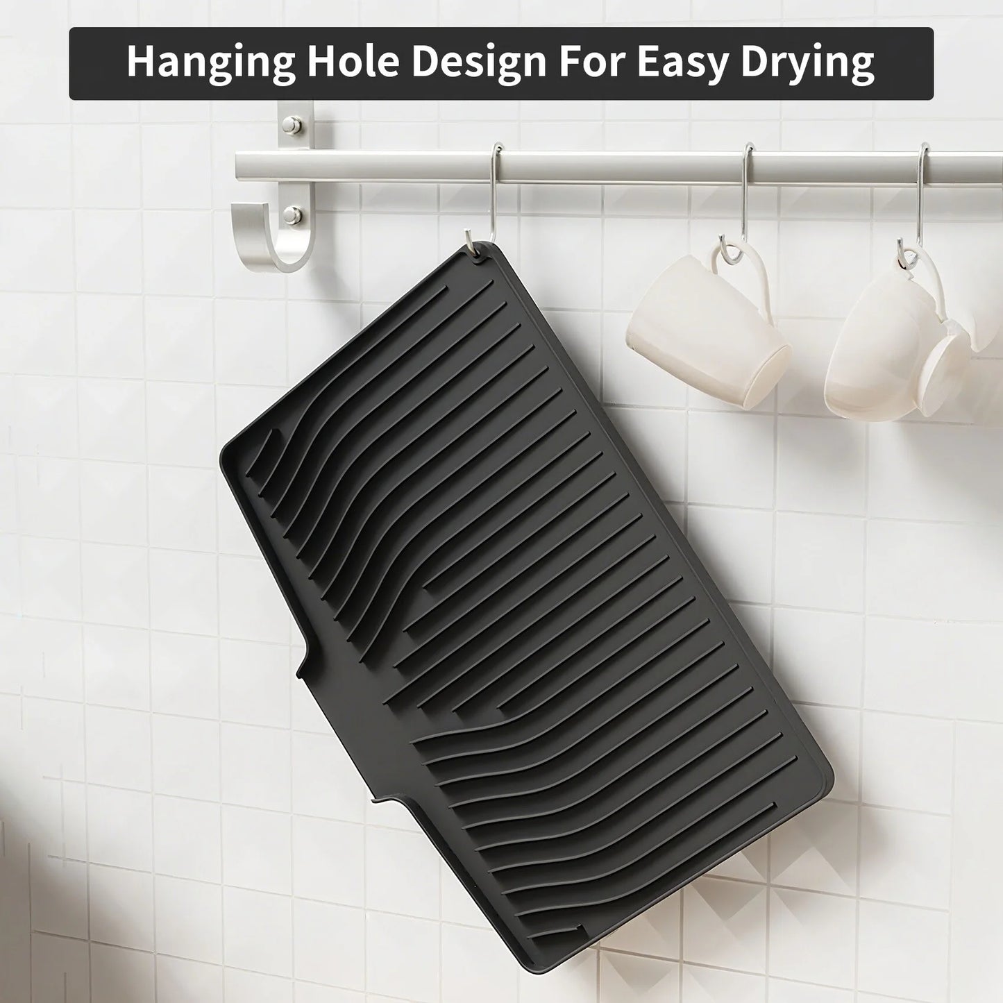 Revolutionary Silicone Dish Drying Mat with Drain Lip – Extra Large 18.9"X13.8" for Effortless Kitchen Cleanup, Hygienic and Easy to Store