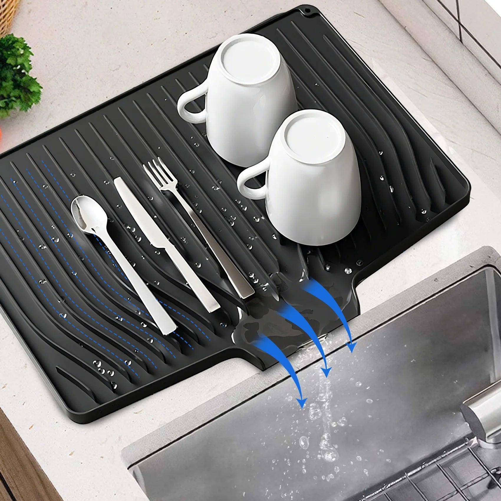 Revolutionary Silicone Dish Drying Mat with Drain Lip – Extra Large 18.9"X13.8" for Effortless Kitchen Cleanup, Hygienic and Easy to Store