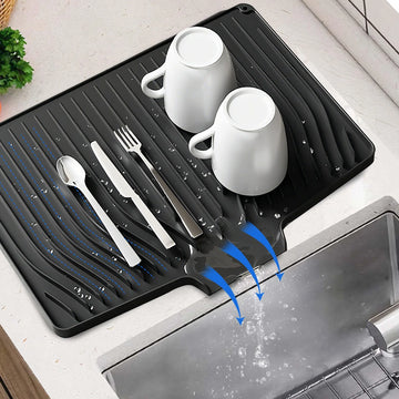 Revolutionary Silicone Dish Drying Mat with Drain Lip – Extra Large 18.9"X13.8" for Effortless Kitchen Cleanup, Hygienic and Easy to Store