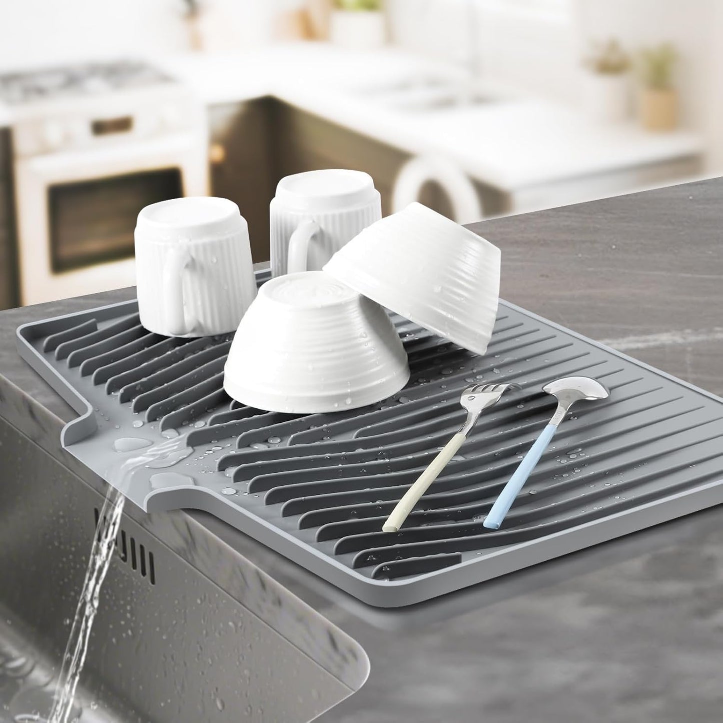 Revolutionary Silicone Dish Drying Mat with Drain Lip – Extra Large 18.9"X13.8" for Effortless Kitchen Cleanup, Hygienic and Easy to Store