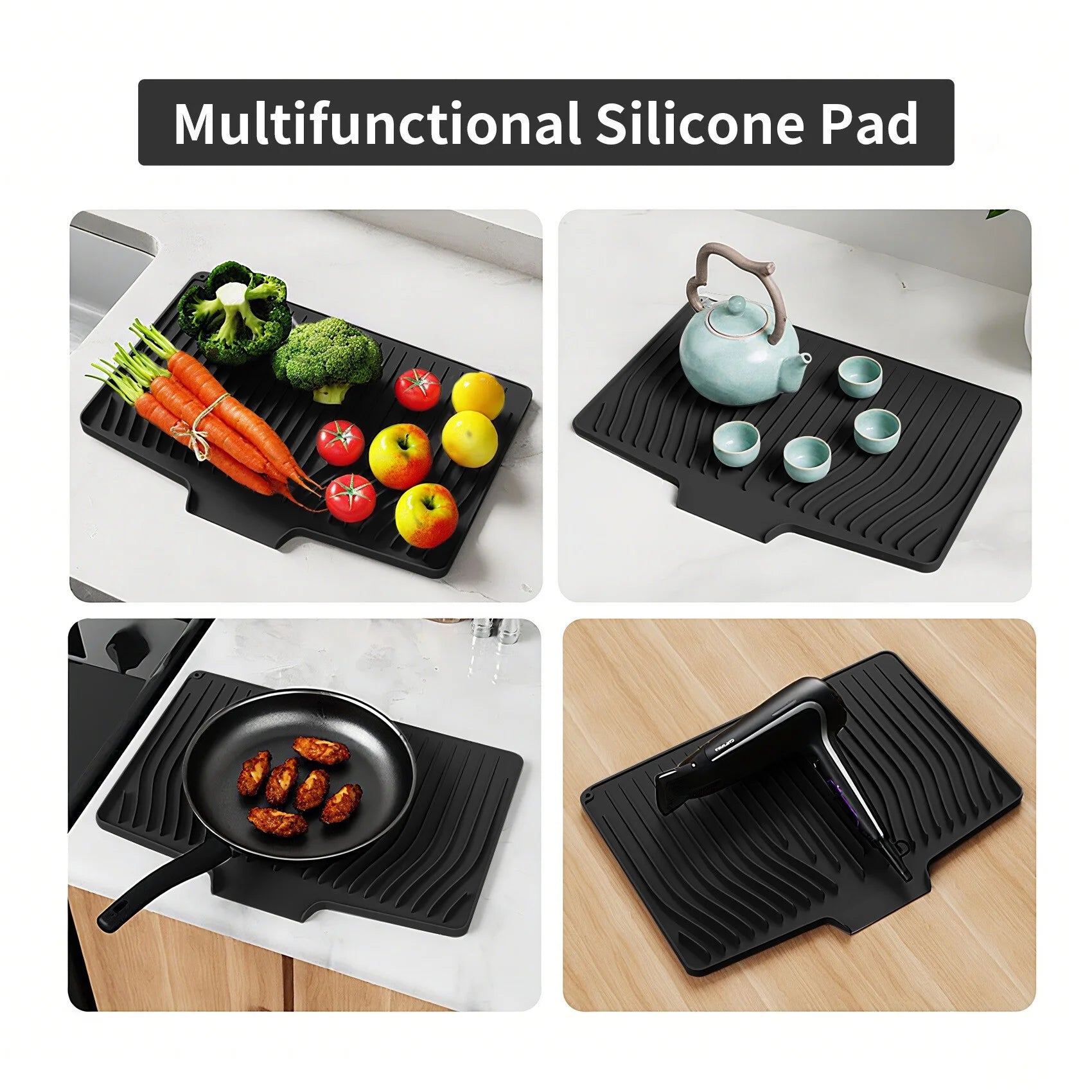 Revolutionary Silicone Dish Drying Mat with Drain Lip – Extra Large 18.9"X13.8" for Effortless Kitchen Cleanup, Hygienic and Easy to Store